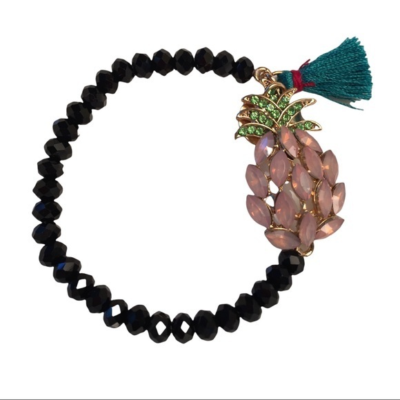 Black +Pink Stretch Pineapple Jeweled Bracelet NWT - Picture 1 of 2